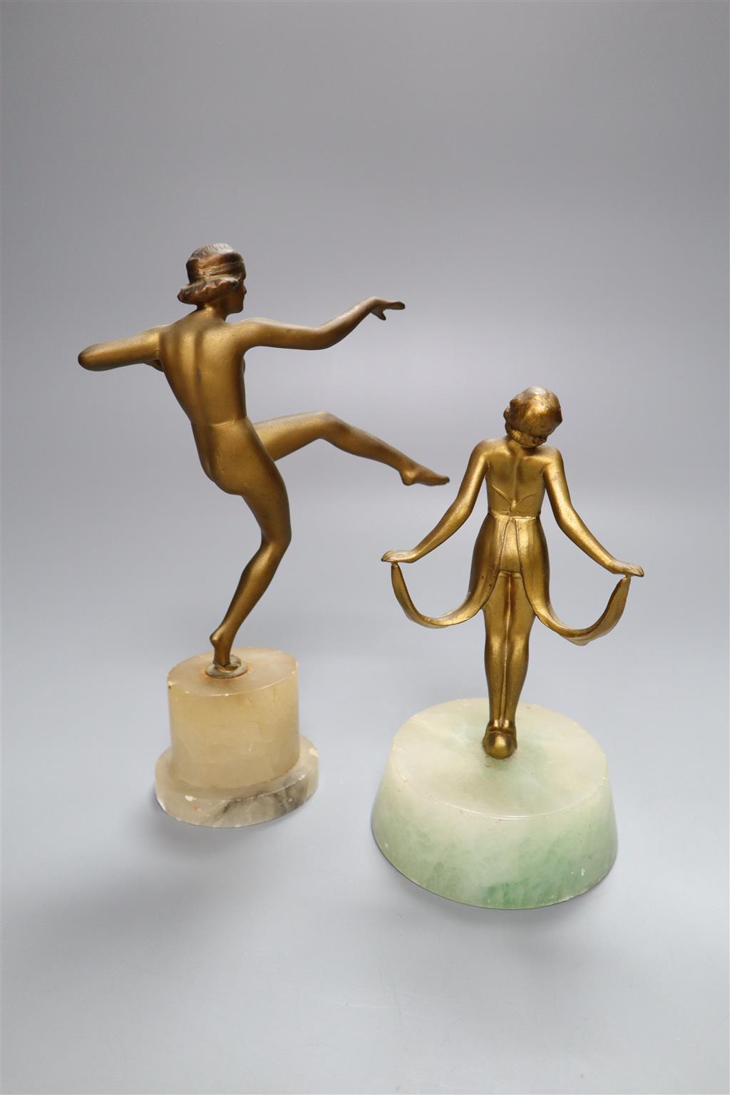 Two Art Deco bronzed figures, 21cm and 17cm